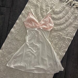 Pink & white lace babydoll lingerie dress